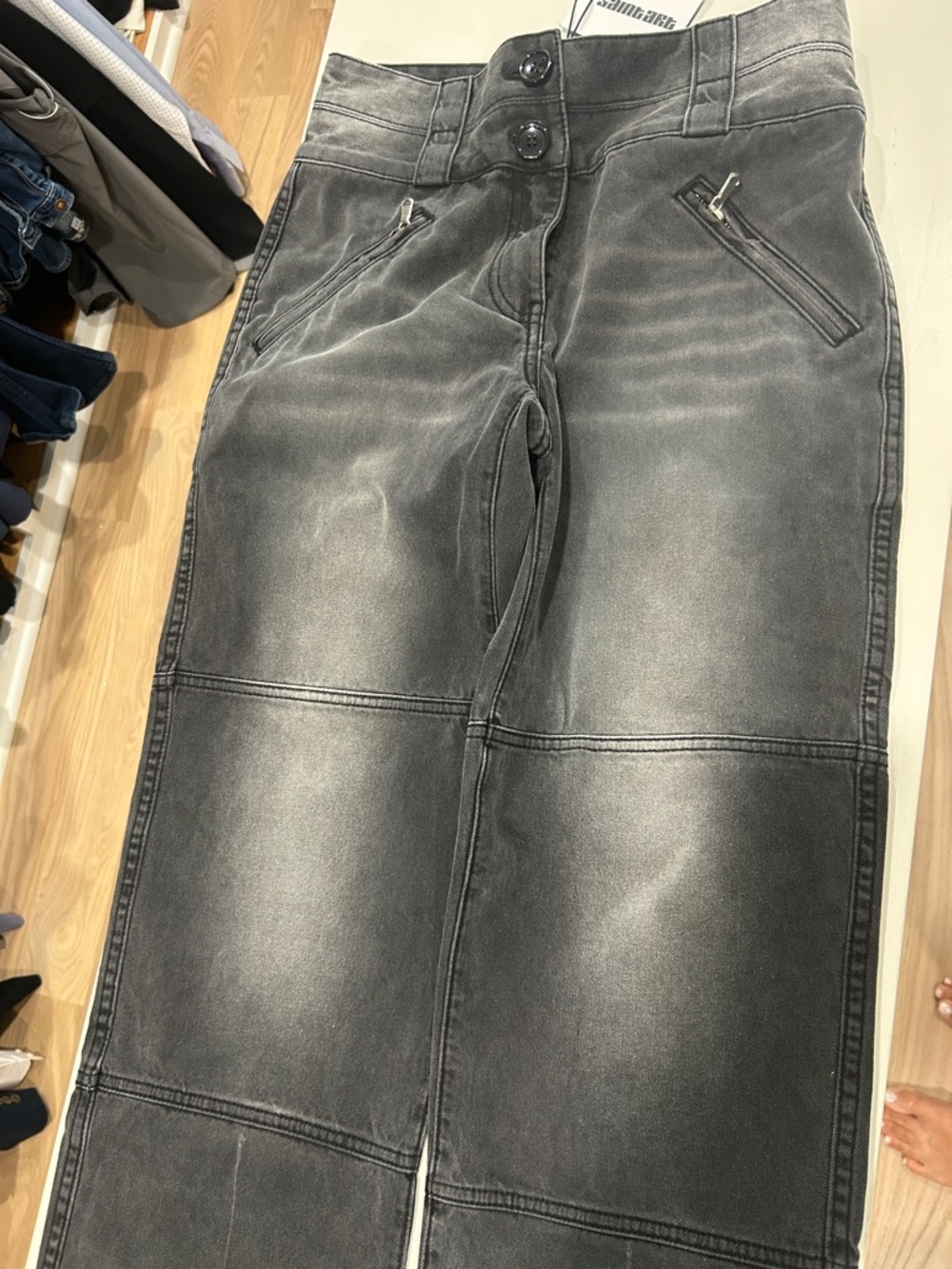 Women’s Saintart Acid  Washed Black Wide-Leg Jeans with Zip Pockets
